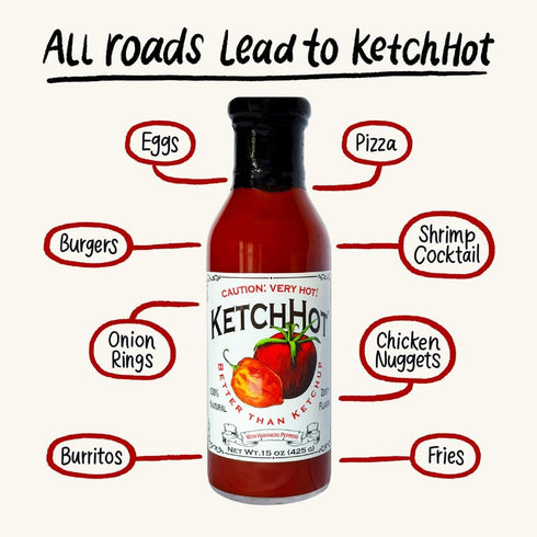 15 oz Pack 2 KetchHot Habanero Spicy Ketchup - Small-Batch, All-Natural Tomato Catsup with Heat - Nothing Artificial
