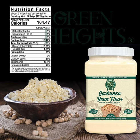 Green Heights 2.2 (1 23 Garbanzo Bean Flour by , Pound Jar KG) Rich Protein Source/ Makes Delicious Vegan Omelets GMO