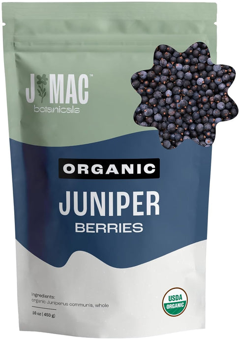 J MAC BOTANICALS Organic Whole Juniper Berries, USDA Organic, Certified Organic, for Seasoning and Herbal Infusions