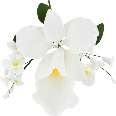 Global Sugar Art Cattleya Orchid Sugar Cake Flowers Arched Spray, White, 1