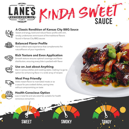 13.5 Oz Lane's Kinda Sweet BBQ Sauce, All-Natural Chicken Marinade Barbecue Sauce, Perfect for Beef, Pork, Marinated