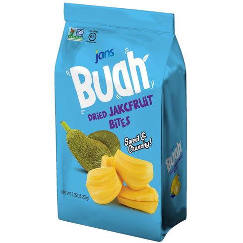 7.05 oz (Pack 6) Jans Buah Dried Jackfruit Chips of Jack Fruit Chips Real Fruit Snack Gluten-Free, Sweet & Crunchy