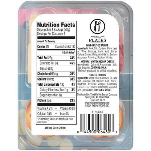Hillshire Snacking 2.76 oz. Small Plates, Wine-Infused Salame with White Cheddar Cheese