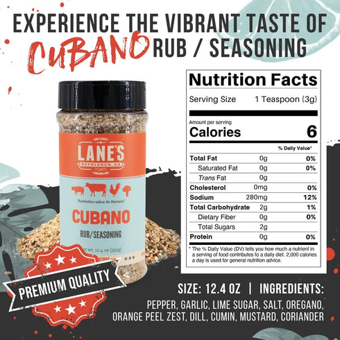 12.4 Oz Lane's Cubano Cuban Seasoning Rub, All-Natural Cuban Spice Blend, Perfectly Balanced Taste for Your Favorite