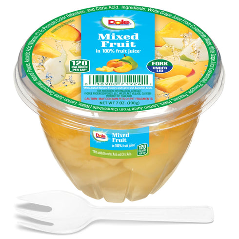 100% 7oz 12 Dole Fruit Bowls Mixed Fruit in Juice Snacks, Total Cups, Gluten & Dairy Free, Bulk Lunch Snacks for Kids