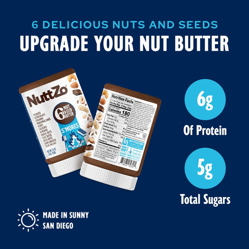 16oz 5g 6g NuttZo Smores Nut & Seed Butter | Creamy Blend with Peanuts, Cashews, Almonds, Graham Crackers, Dark