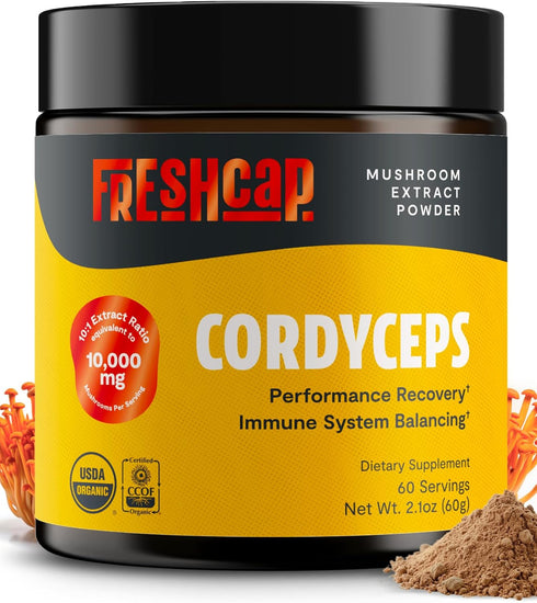 FreshCap Organic Mushroom Powder Supplement - Fruiting Body Extract (Cordyceps, 60 Servings)