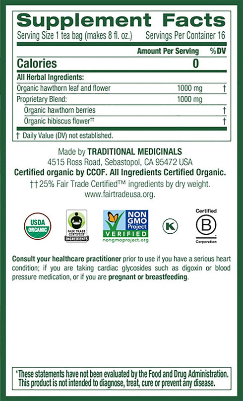 (Pack 3) 48 Traditional Medicinals Organic Hawthorn & Hibiscus Herbal Tea, Promotes Heart Health, of Tea Bags Total