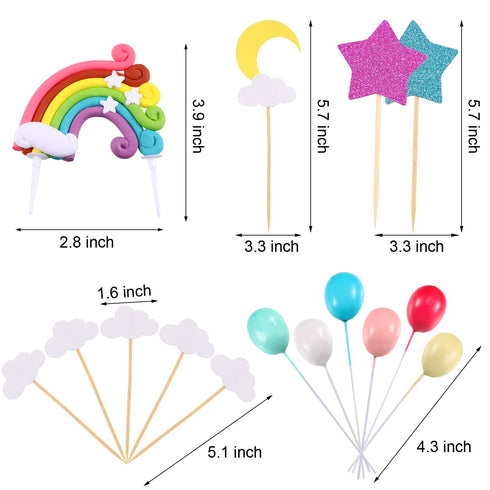15 Pieces Rainbow Cake Decorations, Rainbow Cake Toppers for Birthday and Wedding Party Supplies