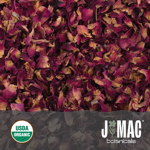 J MAC BOTANICALS, Organic Rose Petals (4 oz) culinary grade dry rose petals, edible rose petals for herbal tea, cooking and crafts, rose petals for bathtub, dried herbs for tea, organic rose tea