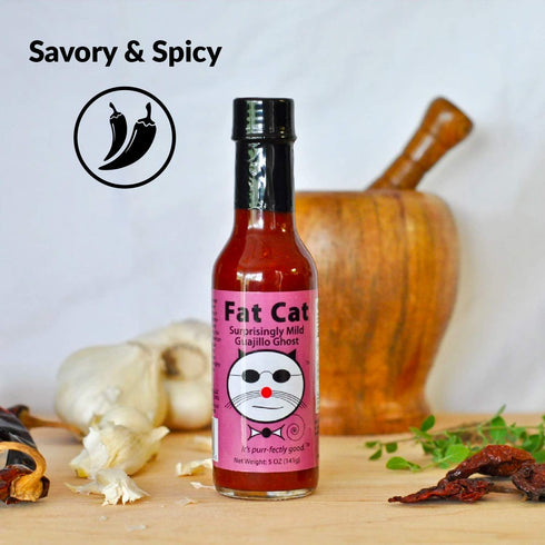 6 Pack Surprisingly Mild Guajillo Ghost Tex-Mex Hot Sauce and Marinade by Fat Cat Gourmet - Savory Smoky Flavor - Mild