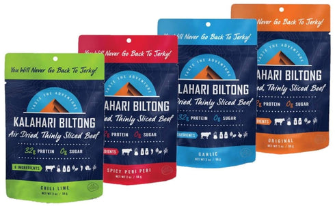 Variety Pack Kalahari Biltong, Air-Dried Thinly Sliced Beef, 2oz (Pack of 4),