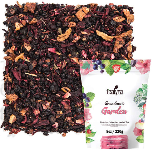 Tealyra Grandma's Garden Berry Fruit Tea Blend, Hibiscus and Berries Herbal Loose Leaf Tea, 220g (8-ounce)