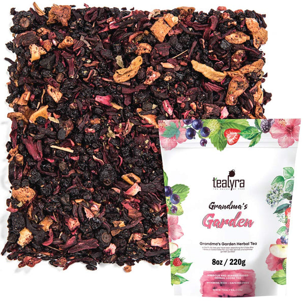 Tealyra Grandma's Garden Berry Fruit Tea Blend, Hibiscus and Berries Herbal Loose Leaf Tea, 220g (8-ounce)