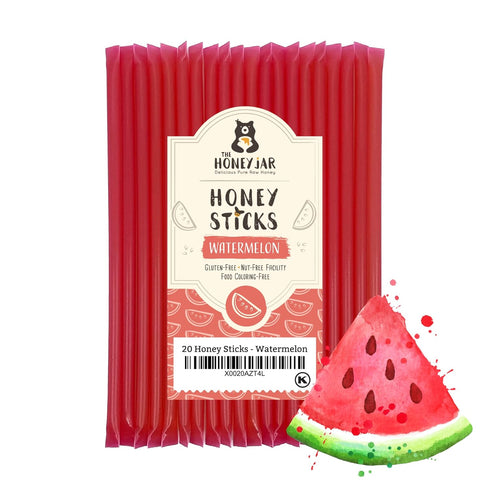 The Honey Jar Watermelon Flavored Honey Sticks, Pure Honey Straws for Tea, Coffee, 20 Count