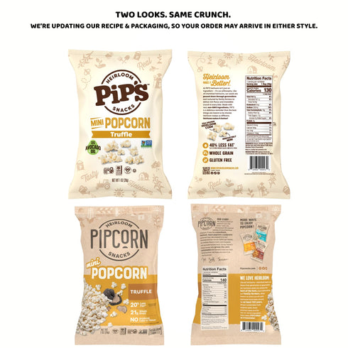 1 oz (24 Packs Pips Heirloom Truffle Mini Popcorn Bags pk) Individually Wrapped Snack Made With Heirloom Corn, Real