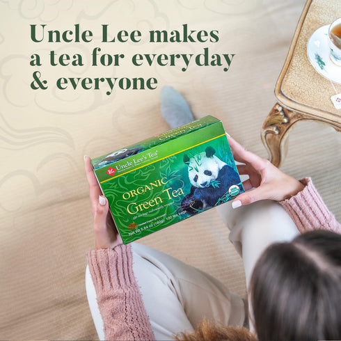 2-Pack, 106-Count Packs Uncle Lee's Organic Green Tea Bags Super Bright & Refreshing, Lightly Caffeinated Bulk Tea