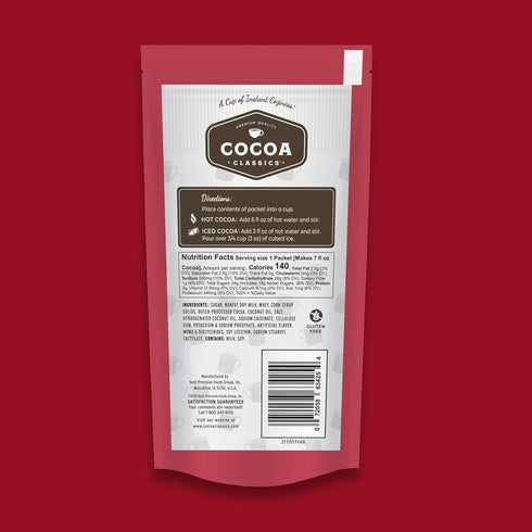 1.25oz Packets (Pack 36) Cocoa Classics Raspberry Cocoa Mix, Hot Chocolate, Made with Nonfat Milk, Just Add Hot Water
