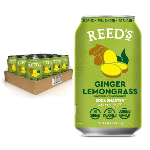 Reed's Ginger Lemongrass Functional Soda - Organic Ginger, Adaptogen Mushroom Blend, Prebiotics
