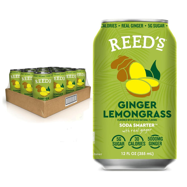 Reed's Ginger Lemongrass Functional Soda - Organic Ginger, Adaptogen Mushroom Blend, Prebiotics