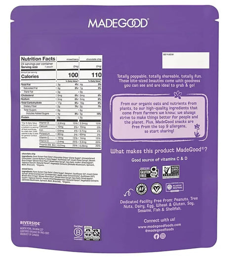 KD Chocolates 24 20.3 oz Made so Good Organic Granola Bites, Mixed Berry and Chocolate Chip, Servings
