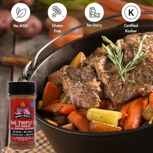 Smoke n Sanity SnS Triple S Certified Low FODMAP All Purpose Seasoning - Gluten Free, Dairy Free, No Garlic, No Onion