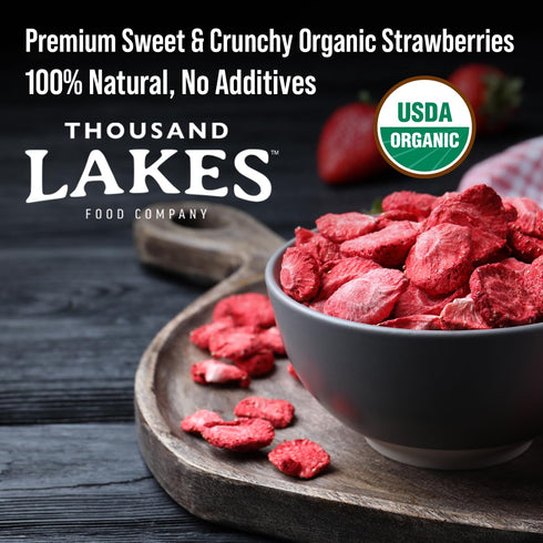 Thousand Lakes ORGANIC Freeze Dried Fruit - Strawberries 2-pack, 1.1 oz each (2.2 oz total) | 100% Sliced, No Sugar