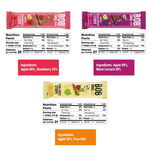 Adults30 Pack BOB SNAIL Healthy Fruit Snacks for Kids and Fruit Leather Snacks with Apple-Pear, Strawberry, Black