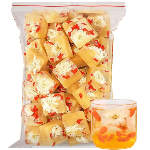 MIHUNTANG 10.58 Oz/300g Packing Chrysanthemum Goji Rock Sugar Tea Individual Rock Sugar Cubes With Chrysanthemum Sweet