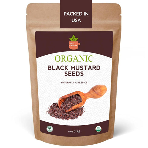 SPICY ORGANIC Indian Black Mustard Seeds, 4 oz, Whole Pure Natural Dried Mustard Seed for Cooking & Seasoning