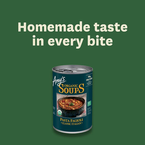 13.65 (Pack 12) Amy's Organic Classic Italian Pasta Fagioli Soup, Dairy Free, Non GMO, Ounces