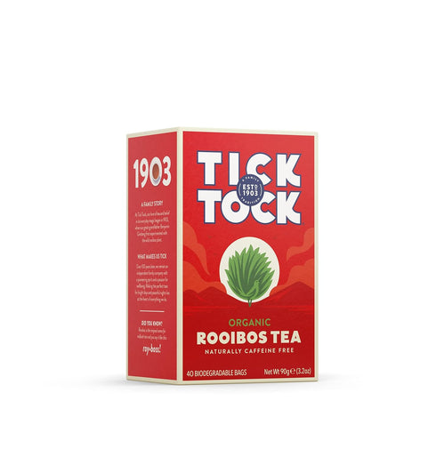 TICK TOCK TEAS Organic Rooibos Tea Bags, Organic Original Rooibos Tea, 40