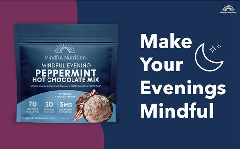 3mg, Mindful Evening Peppermint Cocoa Mix Natural Sleep Aid, Melatonin L-Theanine, GABA Supplements, Natural Calm Sleep