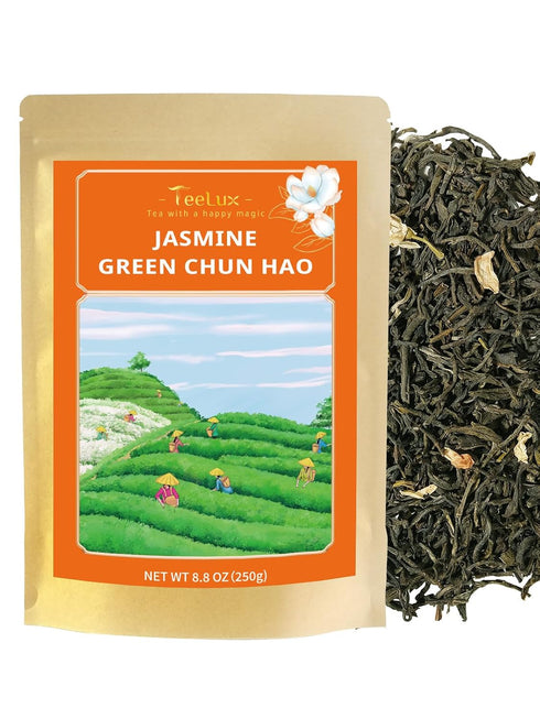 TeeLux Jasmine Green Tea Loose Leaf, Natural Premium Jasmine Chun Hao with