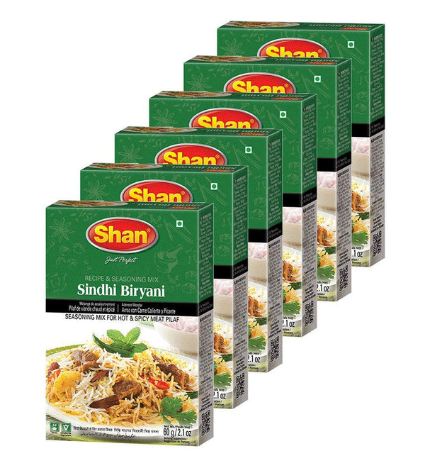 Shan Sindhi Biryani Seasoning Mix, 60g - Spice Packets for Hot and Spicy Meat Pilaf (Pack of 6)