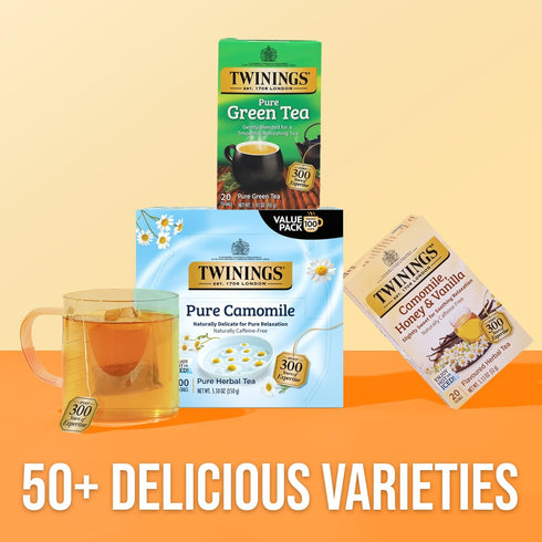 100 Count (Pack 1), 100 Twinings Pure Camomile Herbal Tea Individually Wrapped Bags, of Delicate for Pure Relaxation