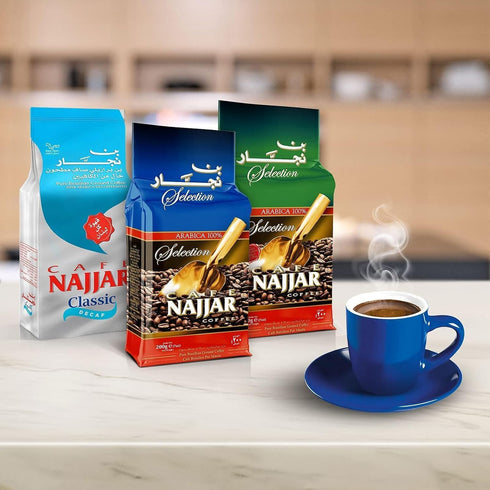 200 100% Caf Najjar, Turkish Coffee with Cardamom, Gr, Arabica Coffee Beans, Ground Coffee, Dark Roast, Lebanese