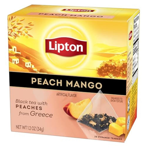 20 Lipton Black Tea Peach Mango, Pyramid Tea Bags, Flavored Teabags for a Refreshing Cup of Tea, Total Tea Bags