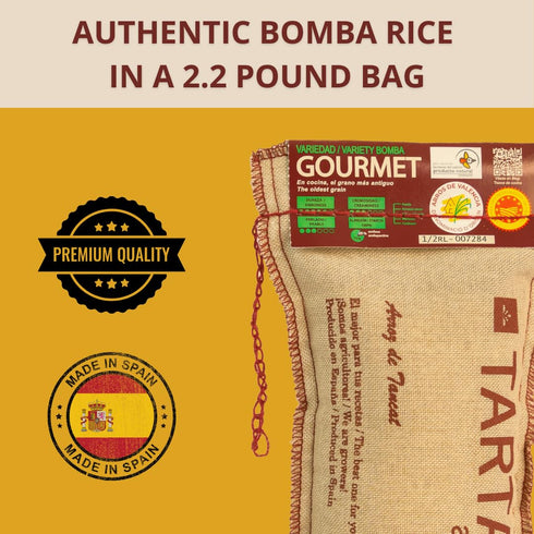 Arroz (2.2 Tartana Bomba Rice D.O.P., Perfect for Paella, Imported from Valencia, Spain Pound Bag)