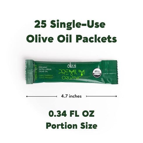 Packets 25 Packs (0.34 Oz Olive Oil - Olizzi Premium Organic Extra Virgin, New Harvest, Award Winning, Early Harvest