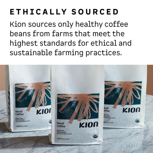 12 Oz (1 Pack) Kion Organic Decaf Whole Bean Coffee, Tested for Toxins, Ethically Sourced, Rich, Bold, and Smooth