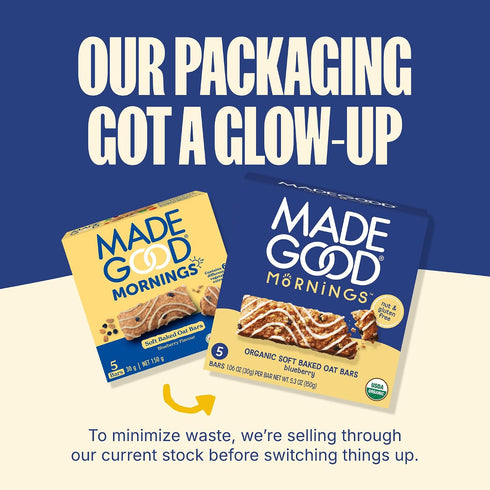 1.06 Oz (30 Count) MadeGood Mornings Soft Baked Breakfast Bars, Blueberry, Gluten Free Snacks
