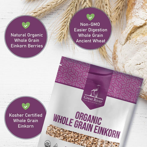 5 Lb Great River Milling Einkorn Wheat Berries | Whole Grain Ancient Wheat | Non-GMO, High-Protein, Kosher | Mill at