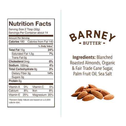 16 (Pack 2) Barney Butter Almond Butter, Smooth, Ounce Jar, Skin-Free Almonds, No Stir, Non-GMO, Gluten Free, Keto