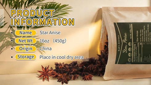 Kah's Journey Star Anise - Whole Star Anise 16 oz, Chinese Star Anise Pods for Cooking, Baking, or Brewing Tea, Dried Star Anise Spice