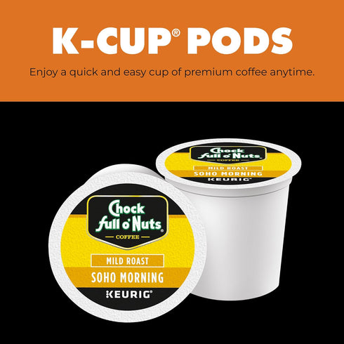 6 Packs 12 Chock Full o' Nuts Soho Morning Keurig K-Cup Pods for Keurig Brewers Premium Arabica, Mild Roast Single