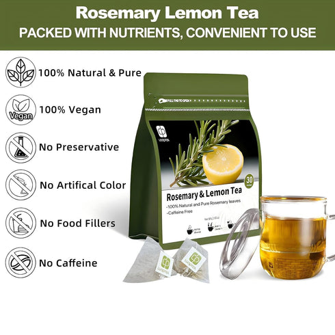 100% (30 luoptea Rosemary &lemon Tea Bags| Natural,Caffeine-Freewith Sun-Dried Lemon Peel &RosemaryLeaves,No-GMO