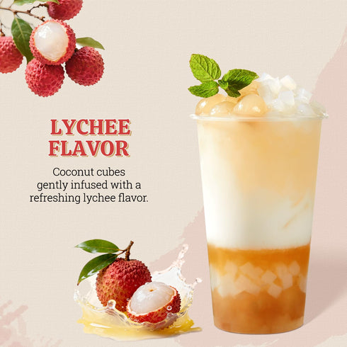 52USA 1kg (2.2 lbs) Lychee Flavored Coconut Jelly Topping for Desserts and Boba Tea, Premium Coconut Gel Strip