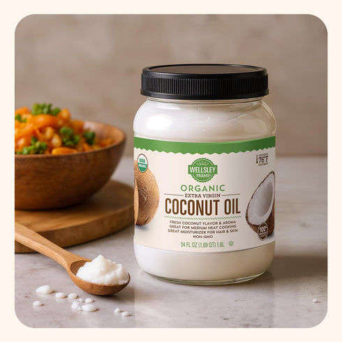 Wellsley Farms 100% 54 oz (1 Pack) Organic Extra Virgin Coconut Oil - Unrefined, Pure & Natural - Vegan, Non-GMO