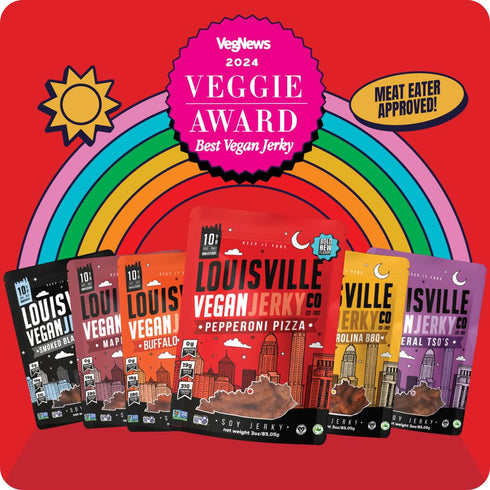 Louisville Vegan Jerky – Pepperoni Pizza Vegan Meat, Gluten-Free High Protein Snacks, 19g Non-GMO Soy Protein